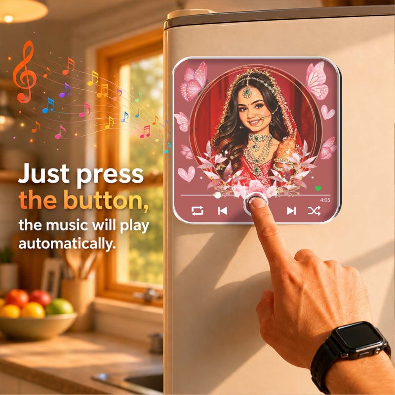 Gift for Bride Personalized Musical Fridge Magnet Custom with Photo & Song Indian Bride Wedding Gift for Sister & Bestie Bridal Shower Gift